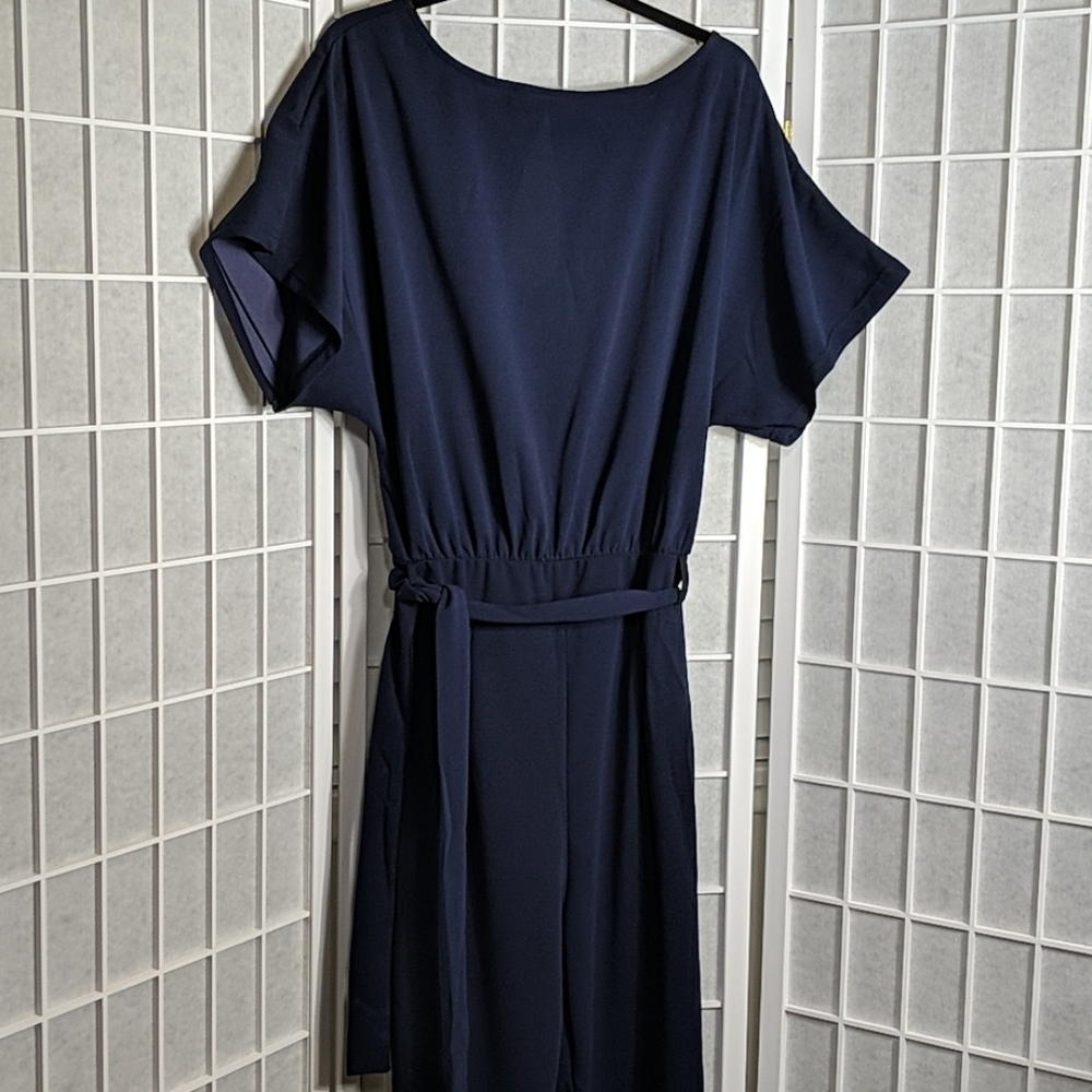 Navy Short Sleeved Belted Jumpsuit - Large